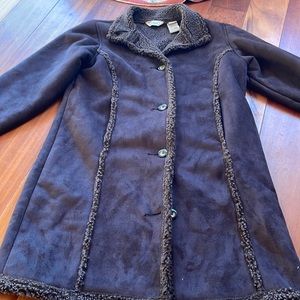 L.L. Bean Dark Brown Faux Suede Sherpa Fleece Long Coat Small